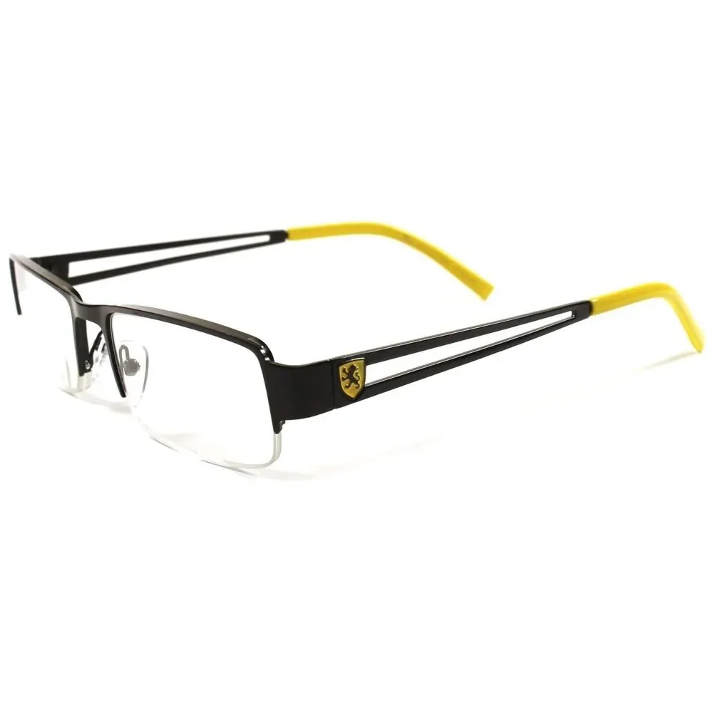 Fashion Black Yellow Rectangle Half Frame Mens Womens 2.50 Reading Glasses E25E